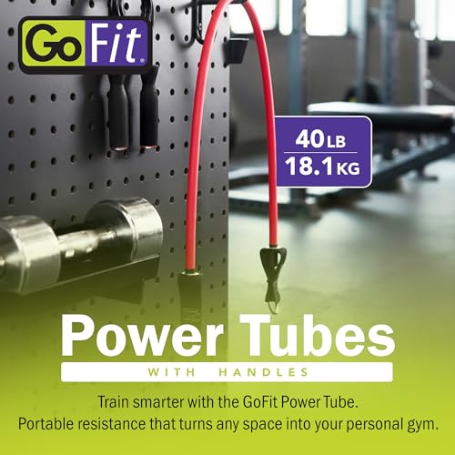 GoFit Pro-Grade Power Tubes with Handles - Resistance Tubes with Handles - Exercise Band - 30 lbs - Green - Body Building - Workout