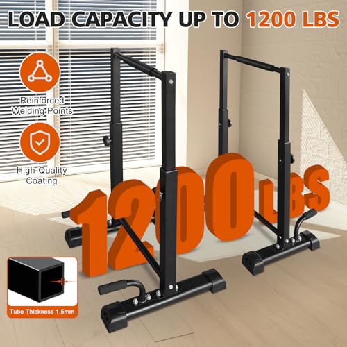 Dip Bar Station Set | 1200LBS Heavy-Duty Parallettes Bars with 6-Level Adjustable Pull-Up Bars | Full-Body Workout Fitness Equipment | Extra Push-Up Handles Included | Sturdy Steel Frame with Non-Slip Feet | Ideal for Home Gym, Calisthenics & Strength Tra
