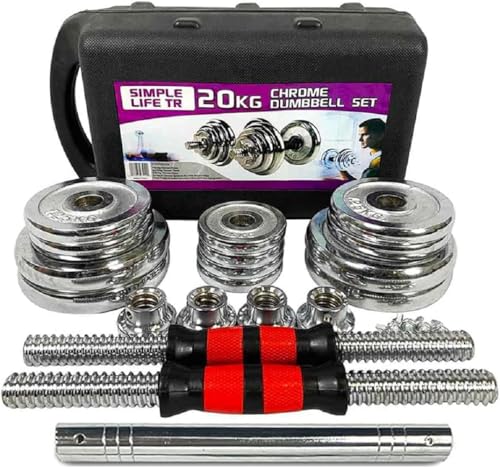 Generic Adjustable Dumbbell Set 44lbs Home Gym Cast Iron Barbell Sets with Carry Box, Office Bedroom Workout Dumbbells for Men, Women, Sold as A Pair., Silver