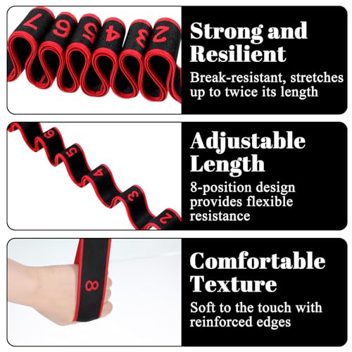 8-Section Exercise Band Pedal Resistance Band Fitness Resistance Bands for Stretching and Yoga with Handle Number Yoga Straps Adjustable Leg Stretcher Bands for Full Body Shaping Elastic Training