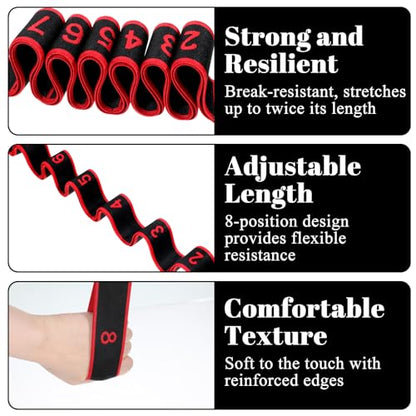 8-Section Exercise Band Pedal Resistance Band Fitness Resistance Bands for Stretching and Yoga with Handle Number Yoga Straps Adjustable Leg Stretcher Bands for Full Body Shaping Elastic Training