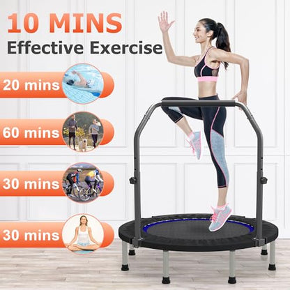 HYD-Parts 40" 48" Mini Trampoline for Adults and Kids Exercise Rebounder with Adjustable Bar Fitness Trampoline Indoor Max Load 330 440lbs - color: Blue-48in
