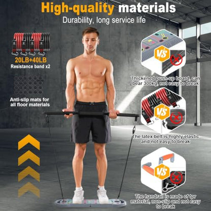 HOTWAVE Push Up Board, Portable PushUp Board, Foldable 20 in 1 Push Up Bar - color: Grey