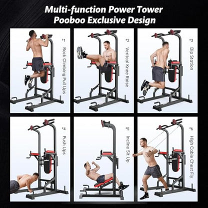 Pull Up Bar Power Tower Dip Station, 450LB Adjustable Home Gym Equipment - color: Black-05