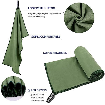 Microfiber Travel Towel, Quick Dry Camping & Gym Towel. Compact - color: Armygreen, size: XS:12"×24"