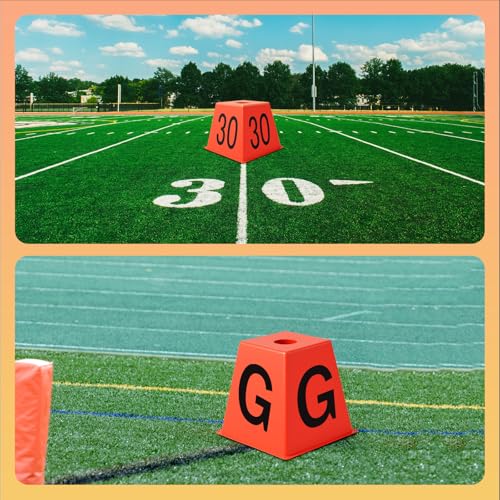 Set of 11 Football Field Yard Line Markers Orange High Visibility Stackable Portable 4 Sided Field Yardage Markers for Football Training