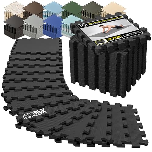 bemaxx Gym Mats Set - EVA Interlocking Foam Floor Tiles Workout Mat Puzzle - color: Black, size: 18 Tiles | 18 sq ft