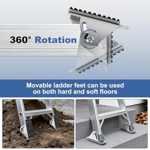 2 Pack Aluminum Anti-Skid Shoe Kit for Extension Ladders Replacement Parts, Rubber Padded Ladder Feet for Extension Ladder Accessories Compatible with D1200, D1300, D1700, D1800 - color: Black and Silver