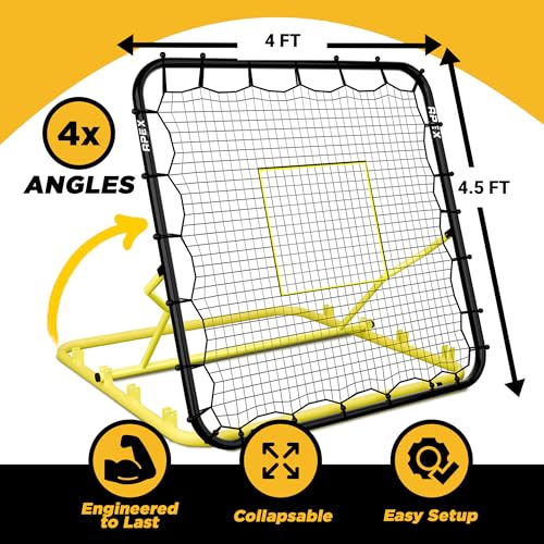 4x4.5 Ft Baseball Rebounder, Multi-Sport Trainer for Soccer and Volleyball, Adjustable Angles, Easy Storage, Durable Construction, Enhances Agility, Precision, Reflexes, Solo Practice