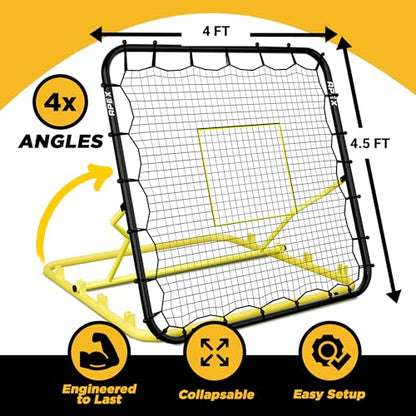 4x4.5 Ft Baseball Rebounder, Multi-Sport Trainer for Soccer and Volleyball, Adjustable Angles, Easy Storage, Durable Construction, Enhances Agility, Precision, Reflexes, Solo Practice
