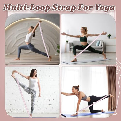 Yoga Strap with 12 Loops, Elastic Yoga Stretching Strap Leg Stretching Straps Multi-Functional Stretch Band for Pilates Dance Ballet Latin Flexibility Resistance Training