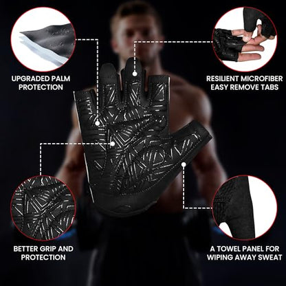 WESTWOOD FOX Weight Lifting Gloves for Men & Women– Breathable Workout Gloves with Thick Padding,Full Palm Protection,Non-Slip Grip,Shock Absorption Gym Gloves for Fitness & Cycling