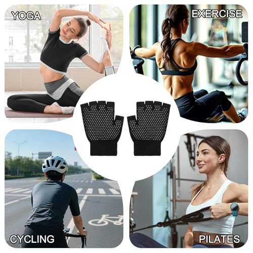 Fingerless Workout Pilates Gloves for Men and Women, Non-Slip Grip Fitness Gym Gloves Breathable Half Finger Exercise Glove for Yoga, Pilates, Cycling