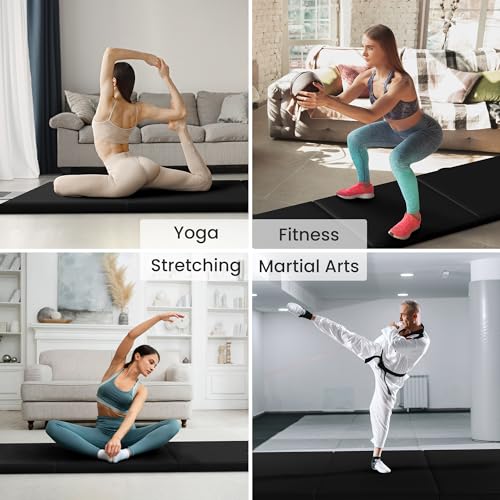 Fitvids Folding Exercise Gymnastics Mat for Tumbling, 2'x6'x2" Gym Workout Mat with Carrying Handles High-Density Anti-Tear Portable Fitness Aerobics Mats for Home Gym Yoga Pilates MMA Core Training