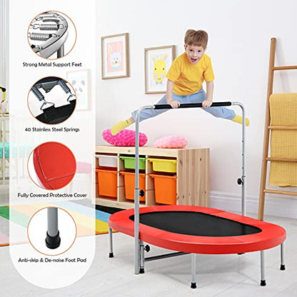 KOTEK Mini Foldable Trampoline for Kids, Double Fitness Trampoline with 5-Level Adjustable Handle Bar & Safety Pad, Toddler Trampoline for Indoor Outdoor Parent-Child Twins Use, Max Load 330 Lbs