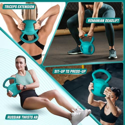 Yes4All Kettlebell, Strength Training Kettlebells for Women, Wide Multi-grip Textured Handle for Home Gym Exercises & Full Body Workout, Single 5–25 lb & Set of 10-15 lb - color: C. 15LB - Green, style: A. Single