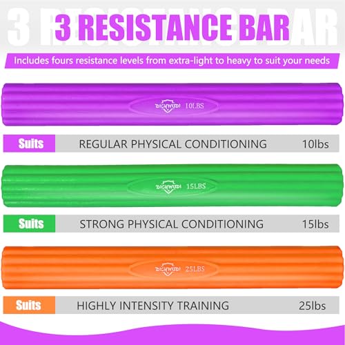 Flex Therapy Bar and Grip Strength Trainers set, Physical Therapy & Resistance Bar for Golfers Elbow, Tendinitis, Wrist,Forearms Pain, Improve Grip Strength and Relieve Pain - color: Purple/Green/Orange