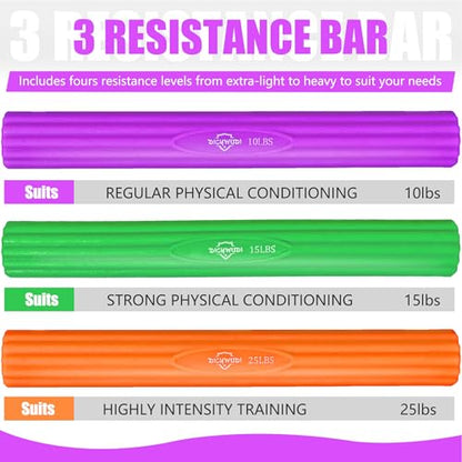 Flex Therapy Bar and Grip Strength Trainers set, Physical Therapy & Resistance Bar for Golfers Elbow, Tendinitis, Wrist,Forearms Pain, Improve Grip Strength and Relieve Pain - color: Purple/Green/Orange