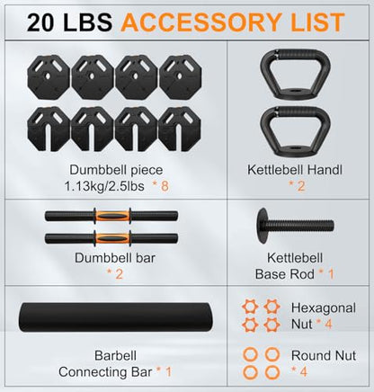 Adjustable Dumbbell Set 20LBS 30LBS 40LBS Weights Set for Men Women - style: 20 LBS