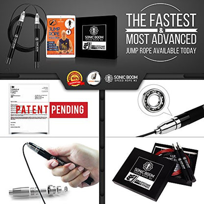 Sonic Boom M2 High Speed Jump Rope - Patent Pending Self-Locking, Screw-Free Design – Weighted, 360 Degree Spin, Silicone Grip with 2 Speed Rope Cables for Home Workout, & More