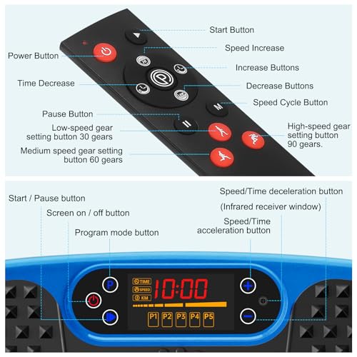 SoftGym Waver Vibration Plate Exercise Machine for Lymphatic Drainage Weight Loss,120 Speed Levels Vibrating Platform with Resistance Bands,Full-Body Workout Equipment for Muscle Activation - style: Slim- Blue