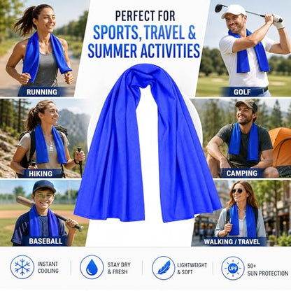 Large Cooling Towel for Neck and Face, 43.3 x 15.7 in, Navy Blue - color: Navy-blue