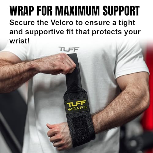 TuffWraps 16" Wrist Wraps: No Thumb Loops, Quality Gym Wrist Wraps for Weightlifting, Bench Press, Powerlifting, and Cross-Training—Try The Belt Loop Tightening System - color: Black/Gold