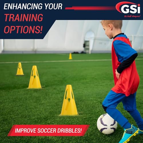 GSi Agility Training Wind-Resistant Cones/S-Slit Design, 12 Cones in 2 Colors /9 Inch Height/Cones for Training, Sports Drills & Field Marking