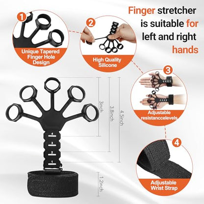 Grip Strength Trainer Kit (5 Pack) Adjustable Resistance Hand Gripper,Finger Exerciser,Hand Extension Exerciser,Stress Relief Ball and Forearm Workout Ring for Muscle Building Injury Recover - color: BLACK
