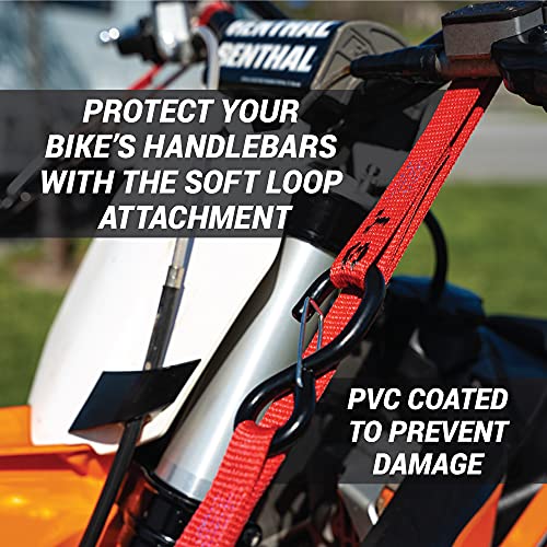Heavy Duty Motorcycle Tie Down Straps - 1" x 8' Cam Buckle Straps with Soft Loops & Safety Hooks - Secures Motorbikes, Dirtbikes, ATV, UTV - 2 Pack Red - color: Red