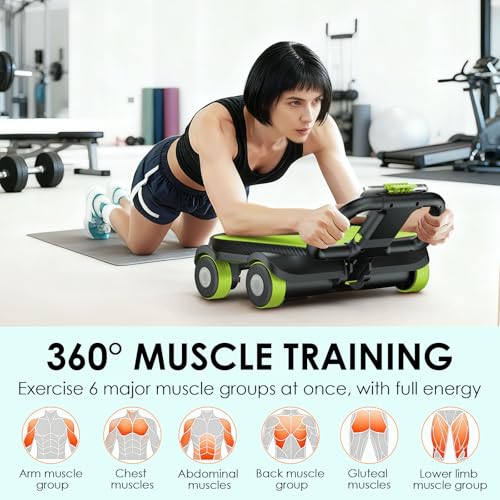 FIAMERMOR 2025 AB Roller Wheel - 4 wheel elbow support abdominal wheel automatic rebound abdominal fat burning weight loss core training equipment home/gym