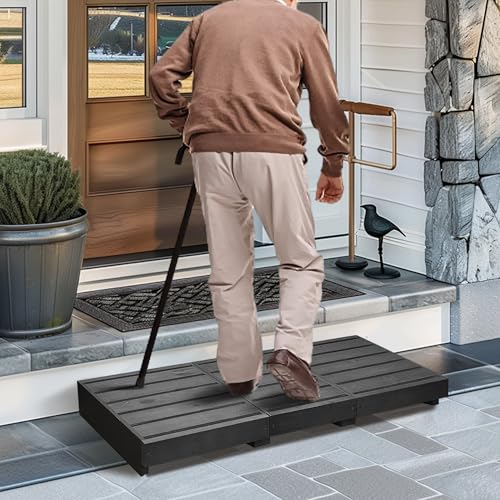 Outdoor Steps 3.5'' Height, Wooden Step Platform 35” Length, Step Stool with Non Slip Pads, Step for Outside, Wooden Platform for Bathroom, Kitchen, Bed (Black) - color: Black