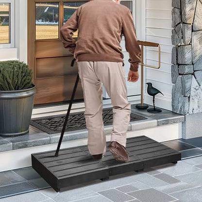 Outdoor Steps 3.5'' Height, Wooden Step Platform 35” Length, Step Stool with Non Slip Pads, Step for Outside, Wooden Platform for Bathroom, Kitchen, Bed (Black)