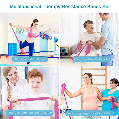Therapy Flat Resistance Bands Set, Latex Free Flat Elastic Exercise Stretch Bands for Stretching, Flexibility, Pilates, Yoga, Ballet, Gymnastics, Rehab, Workout, Pink, Purple, Blue (3 Pack, 5 FT long) - color: Pink Blue Purple