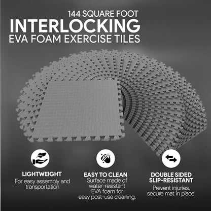 BalanceFrom 2-Pack 36-Count 24x24x0.5 Inch EVA Interlocking Foam Exercise Tile Mat, Gray – Non - Slip Puzzle Flooring For Home Gym, Fitness Studio