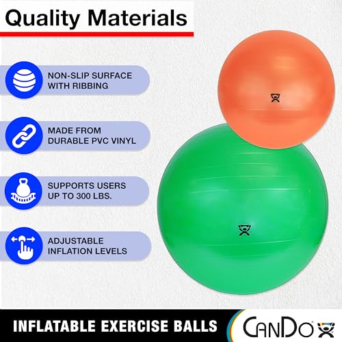 CanDo Inflatable Exercise Ball - Red 22", Durable Extra Thick Non-Slip Stability Ball for Core Workouts, Yoga, Pilates, Active Seating, Physical Therapy, Pregnancy, Home Gym, Flexibility