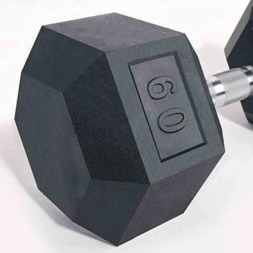 LIONSCOOL Odorless Rubber Encased Hex Dumbbells in Pairs or Single, Hand Dumbbell Weight with Metal Handle for Strength Training, Resistance Training, Build Muscle and Full Body Workout, 5-65lbs - style: 60LB SINGLE