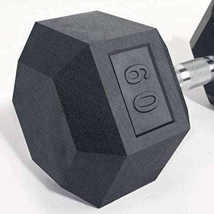 LIONSCOOL Odorless Rubber Encased Hex Dumbbells in Pairs or Single, Hand Dumbbell Weight with Metal Handle for Strength Training, Resistance Training, Build Muscle and Full Body Workout, 5-65lbs - style: 60LB SINGLE