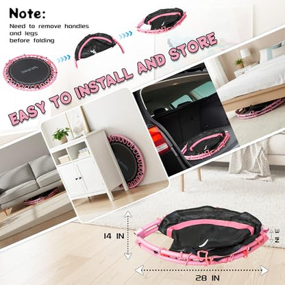 450 LBS Foldable Mini Trampoline for Adults with Adjustable Handle, 40" Indoor Rebounder with Quiet Bungee System, Compact Fitness Trampoline with Cordless Jump Ropes for Home Workout Exercise