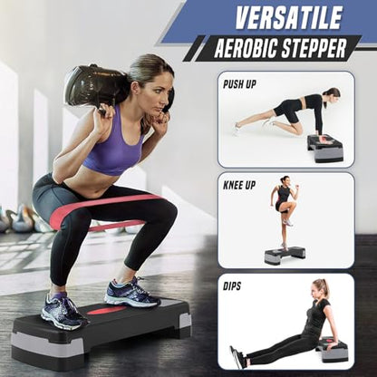 31" Aerobic Exercise Step Platform, Step Up Exercise Platform with 4" 6" 8" Adjustable Risers, Stair Stepper Workout Stepper for Home Gym Strength Training Fitness Equipment