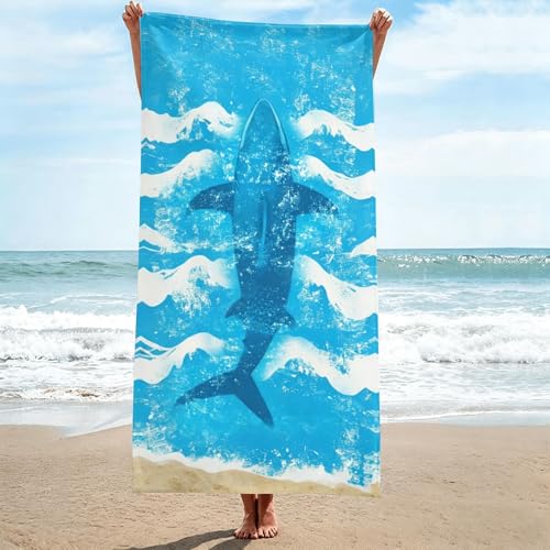 WIBUE Shark Microfiber Oversized Beach Towel, Lightweight Quick Dry Sandproof Towels 60”x30” for Swim Pool Yoga Gym Camping Beach Essentials Accessories Vacation Gift (Shark) - color: Shark