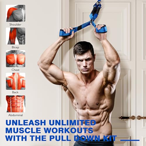 Home Gym Workout Equipment, Heavy Resistance Bands with Handles, Door Anchor, Tricep Rope Pull Down Attachment for Triceps, Biceps, Arms,Chest,Back Exercise, Best Replacement for Cable Machines