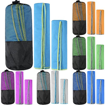 6 Set Quick Dry Towel 12 Pack Fast Drying Towels 2 Size Microfiber Travel Towels Absorbent Compact Dry Towel for Camping Hiking Swim Beach Gym Yoga with Mesh Bag