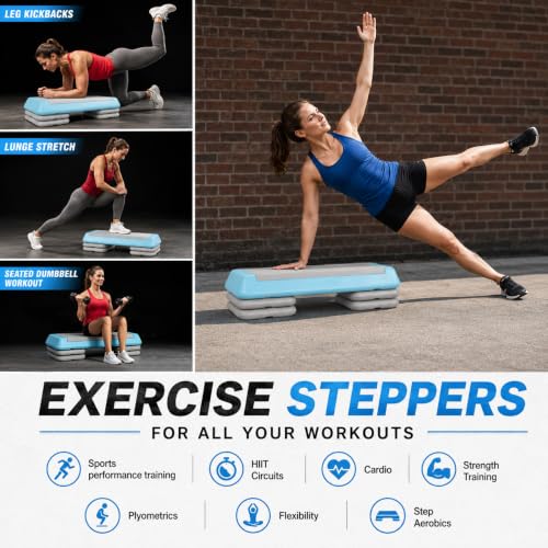Aerobic Step Platform Height Adjustable Workout Step - color: Double-layer Base-Skyblue