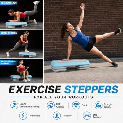 Aerobic Step Platform Height Adjustable Workout Step - color: Double-layer Base-Skyblue