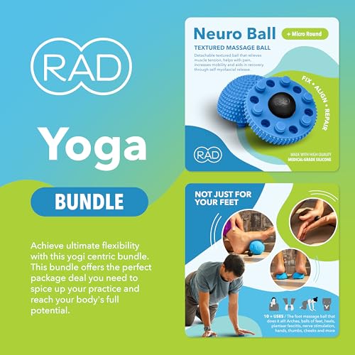 RAD Yoga Bundle for Myofascial Release, Muscle Recovery, & Relaxation – Includes Multi-Use Yoga Block, Neuro Ball Foot Roller, Peanut & Massage Balls in Multiple Sizes & Densities