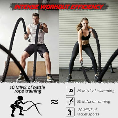 Battle Rope for Home Gym Workout - 1.5 Inch 50ft Heavy Weighted Training Exercise Ropes Fitness Equipment with Sleeve and Anchor Strap Kit for Crossfit Outdoor Working Out