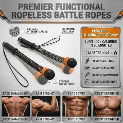 Ropeless Battle Ropes Weighted – 2 PCS Portable Cordless Battle Rope Set with Non-Slip Handles, Low-Noise HIIT & Strength Training Equipment for Home Gym, Men & Women