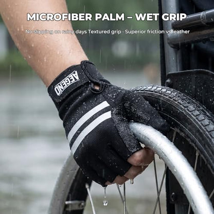 Aegend Wheelchair Gloves, Anti-Slip & Wear-Resistant Half-Finger Design, Breathable & Shock-Absorbent, Ideal for Manual Wheelchair Users, Fitness and Cycling Black - size: Medium