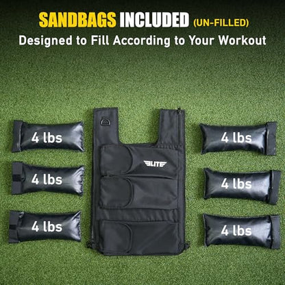 Elite Sports Weighted Vest for Men & Women, 4lb/8lb/12lb/16lb/20lb/24lb Reflective Adjustable Weight Vest Workout, Exercise, Running, Weight Loss & Strength Training (UN-FILLED)